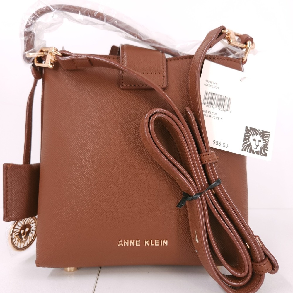 Anne Klein Small Bucket Handbag Hazelnut‎ Convertible Buckle Sculpted READ